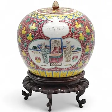 Potiche in porcellana decorata con coperchio, primo '900