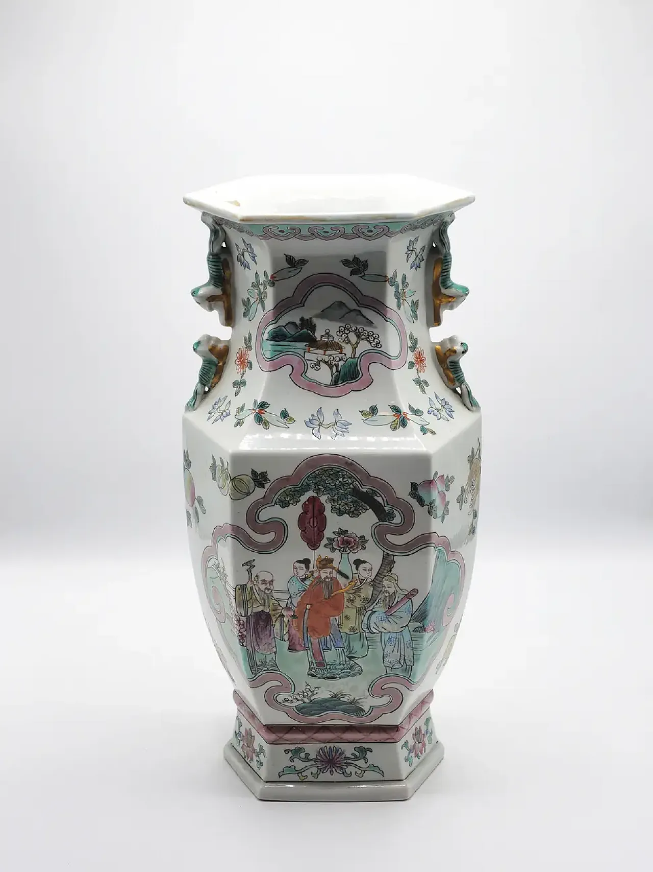 Vaso esagonale in porcellana con anse, primo '900 1