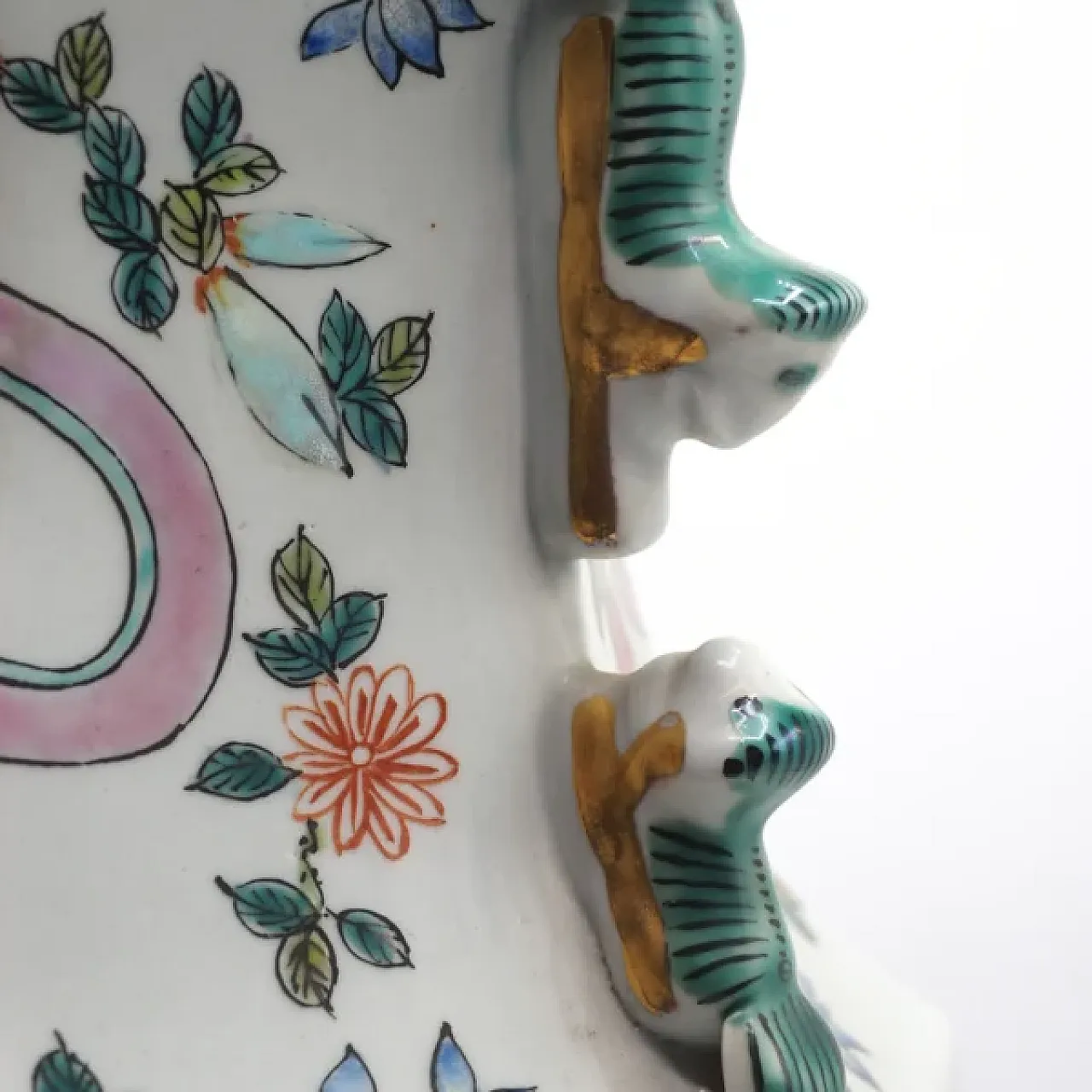 Vaso esagonale in porcellana con anse, primo '900 2