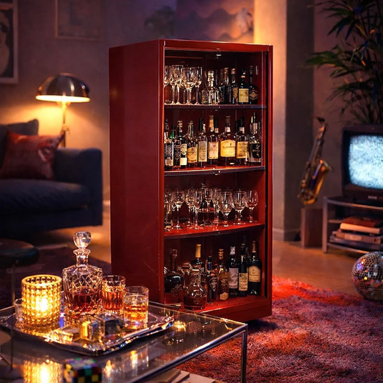 Vetrina girevole bifacciale in lacca rossa di Arflex, anni '80 2