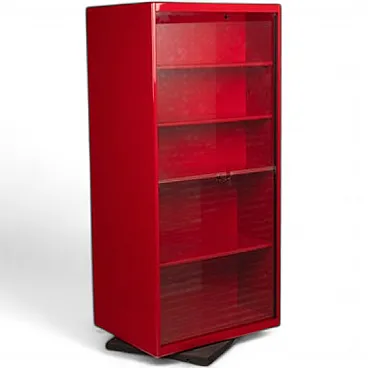 Vetrina girevole bifacciale in lacca rossa di Arflex, anni '80