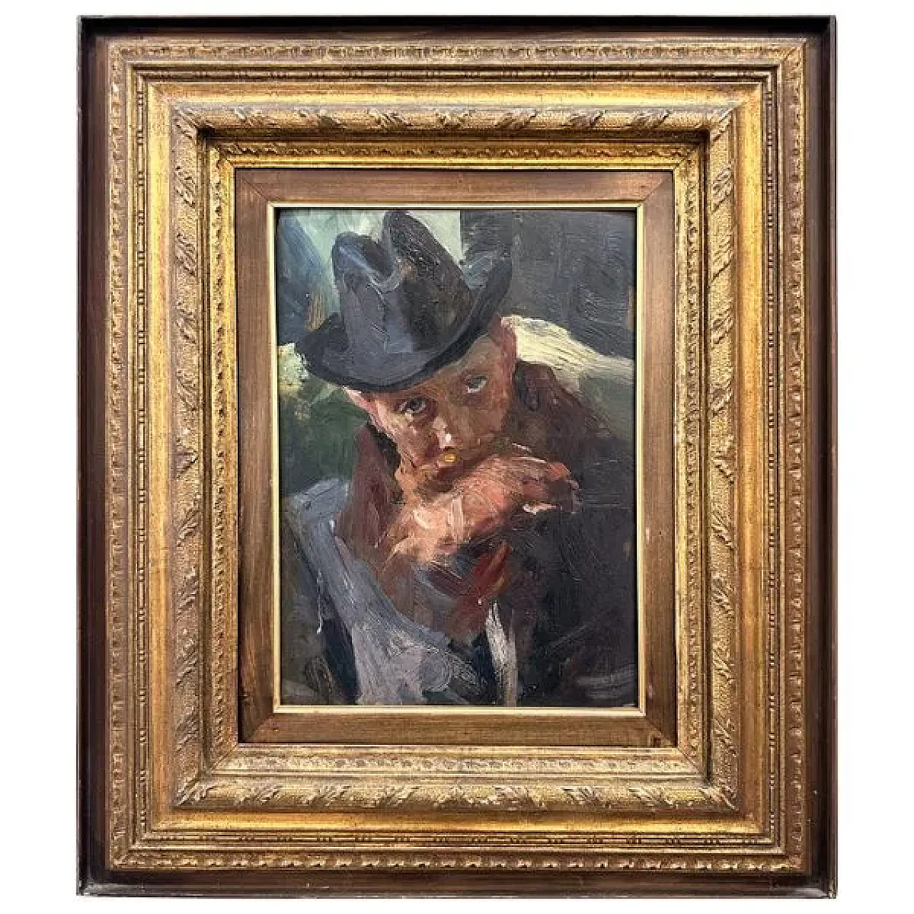 Lino Selvatico, Ritratto di uomo con barba e cappello, '800 1