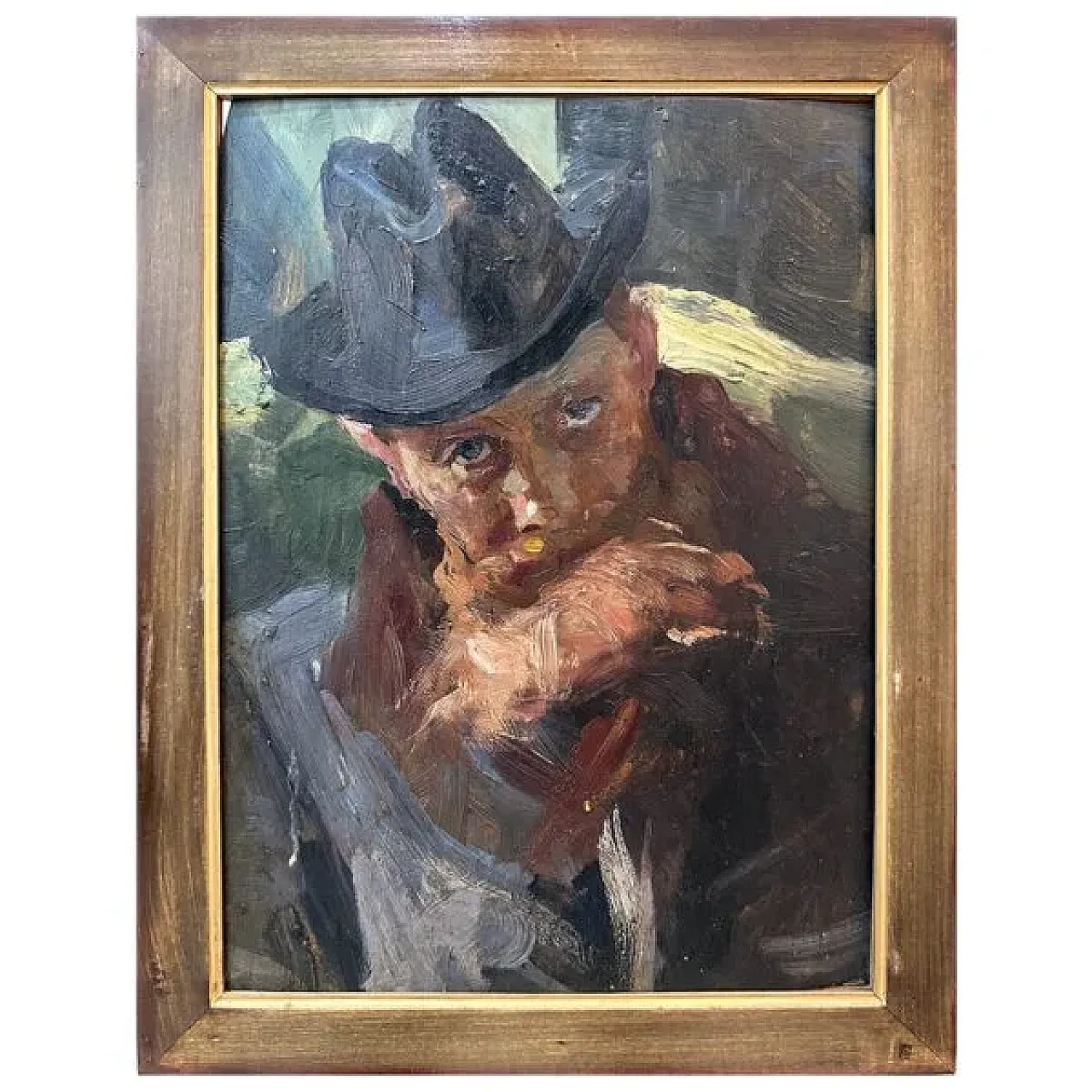 Lino Selvatico, Ritratto di uomo con barba e cappello, '800 2