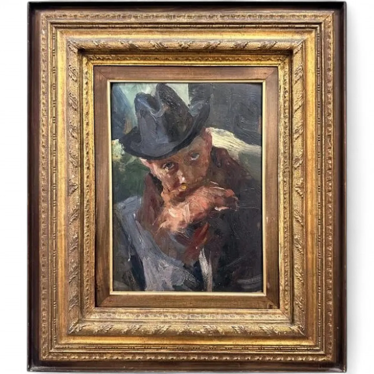 Lino Selvatico, Ritratto di uomo con barba e cappello, '800 7