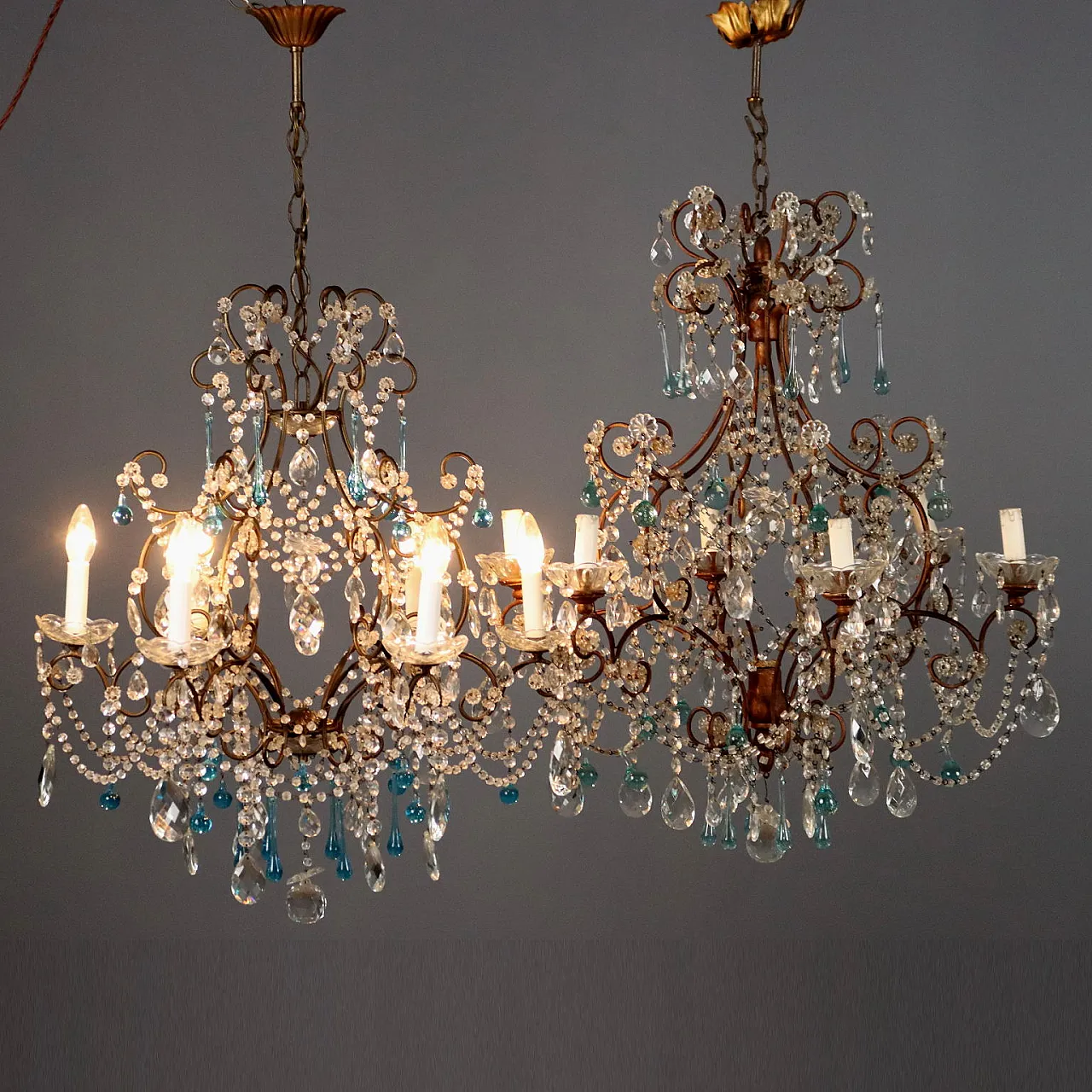 Coppia di lampadari a sei luci, '800 1