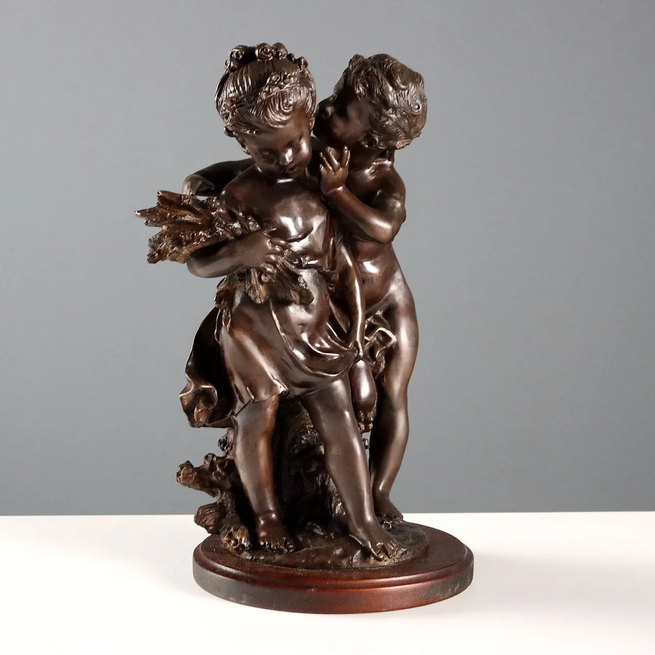 Children whispering bronze sculpture by Auguste Moreau, 20th century 1