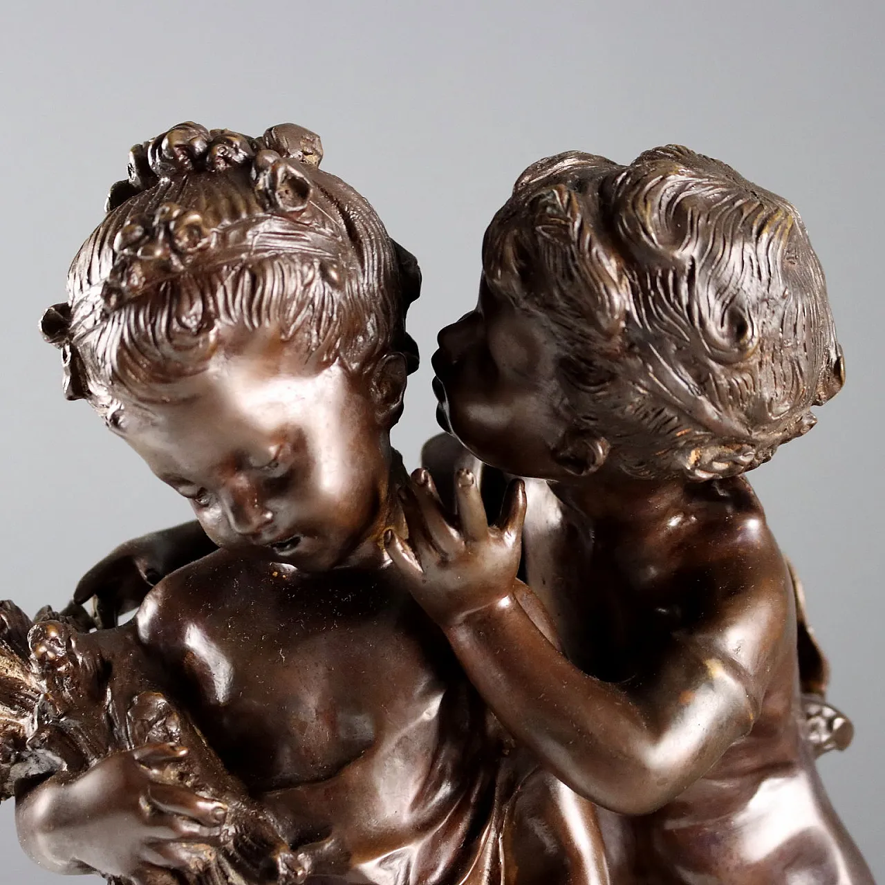Children whispering bronze sculpture by Auguste Moreau, 20th century 3