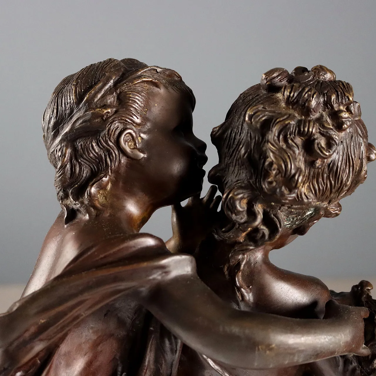 Children whispering bronze sculpture by Auguste Moreau, 20th century 4