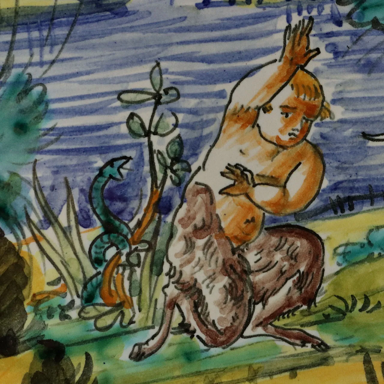 Coppia di piatti istoriati in maiolica, '900 4