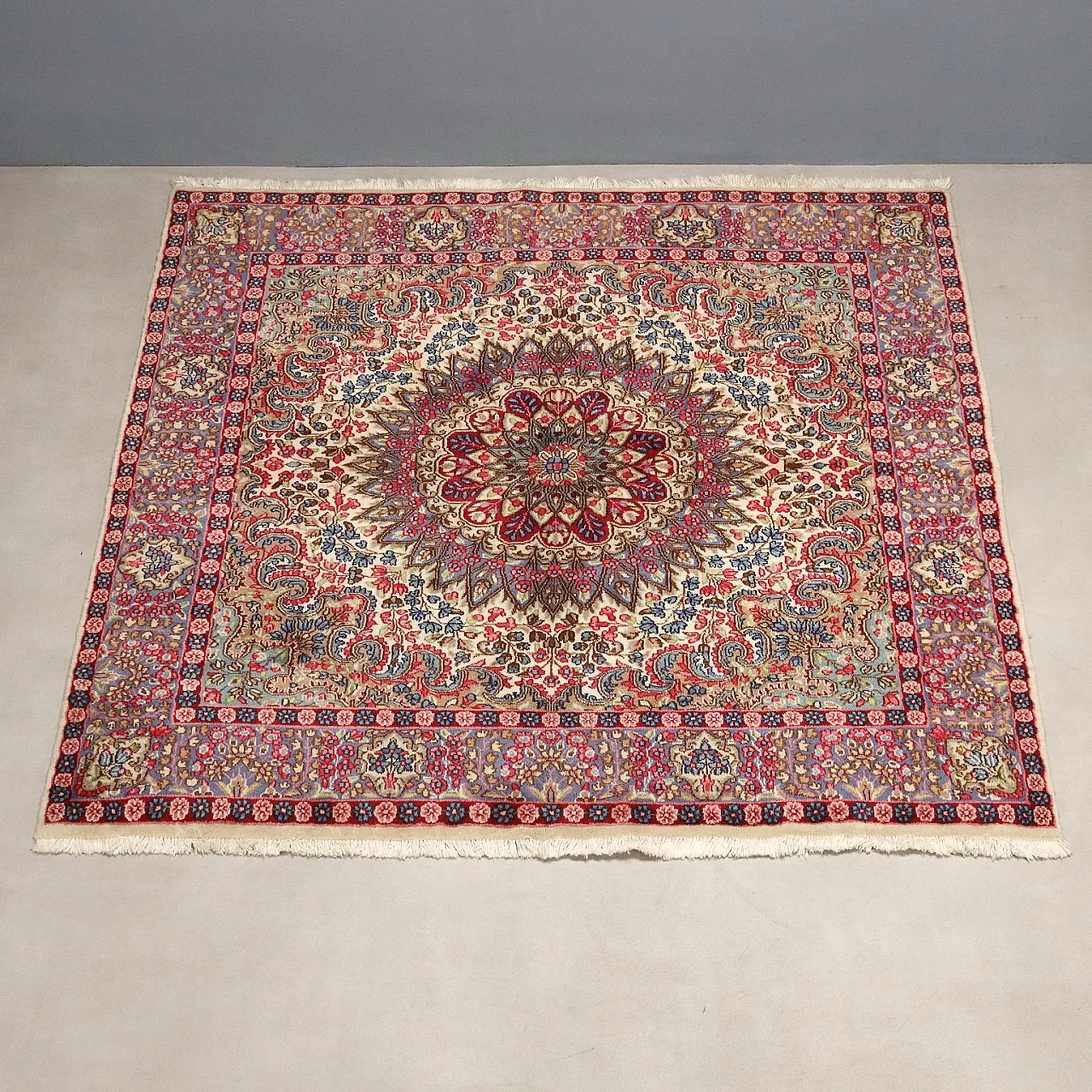 Tappeto Kerman in cotone e lana, nodo grosso, fatto a mano, '900 4