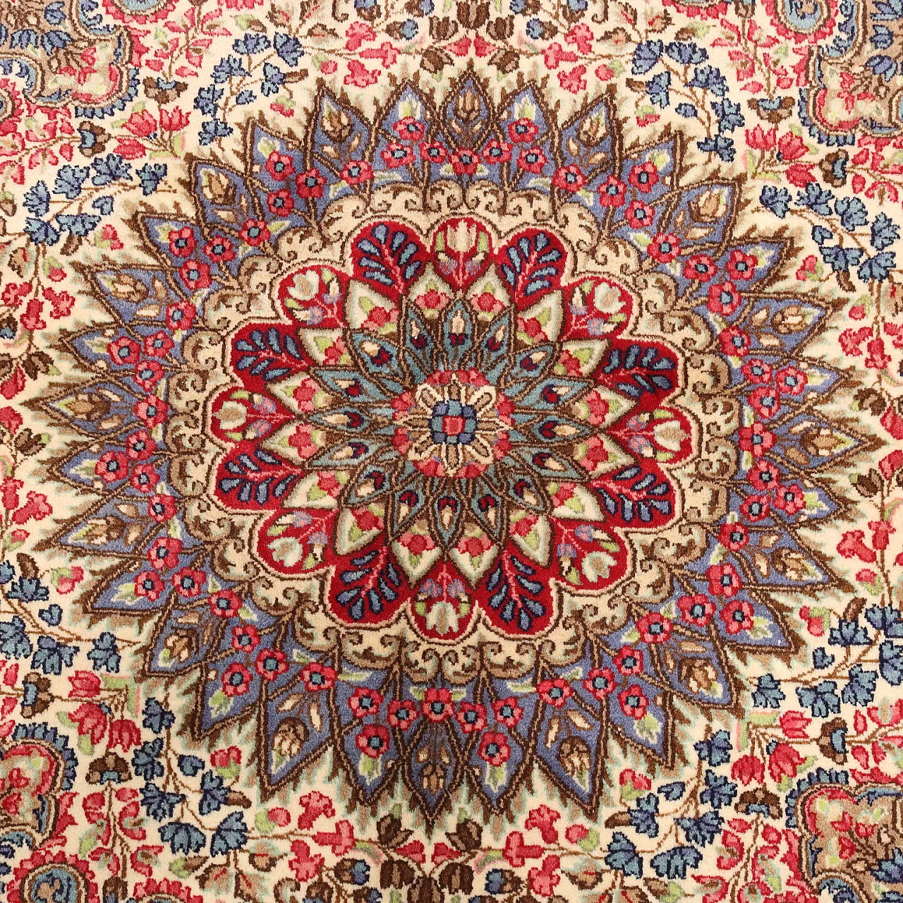 Tappeto Kerman in cotone e lana, nodo grosso, fatto a mano, '900 5