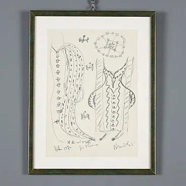 Disegno contemporaneo di Remo Brindisi, bozzetto per l'Aida, anni '70