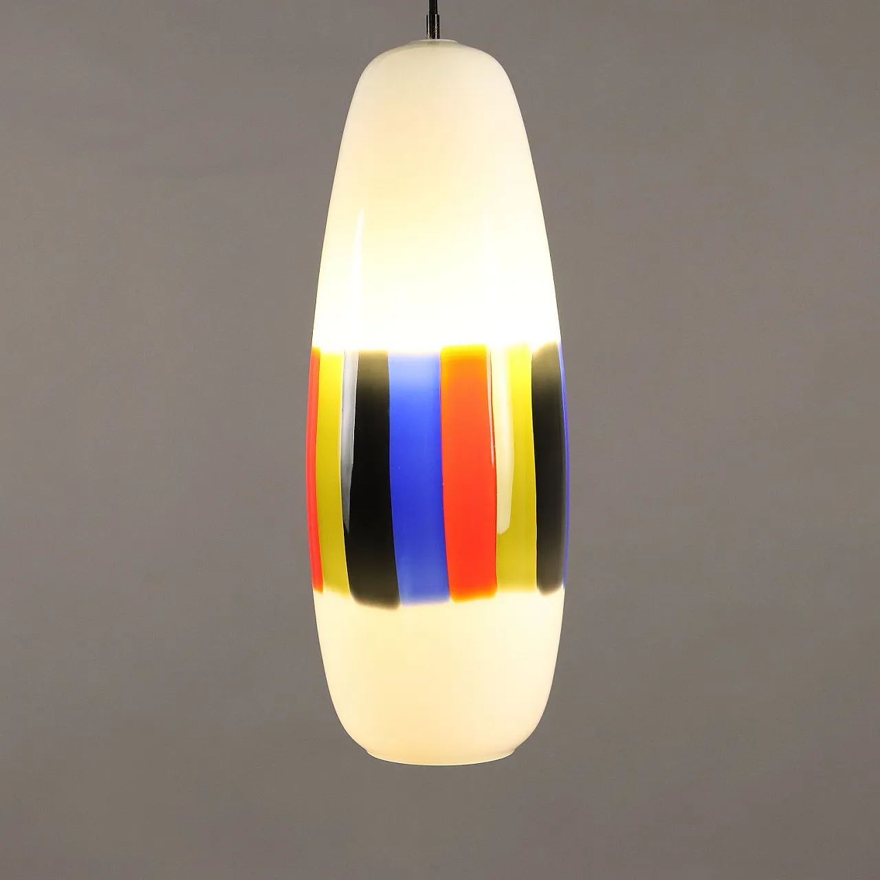 Lampadario in vetro ed ottone attribuito a M. Vignelli, anni '60 3