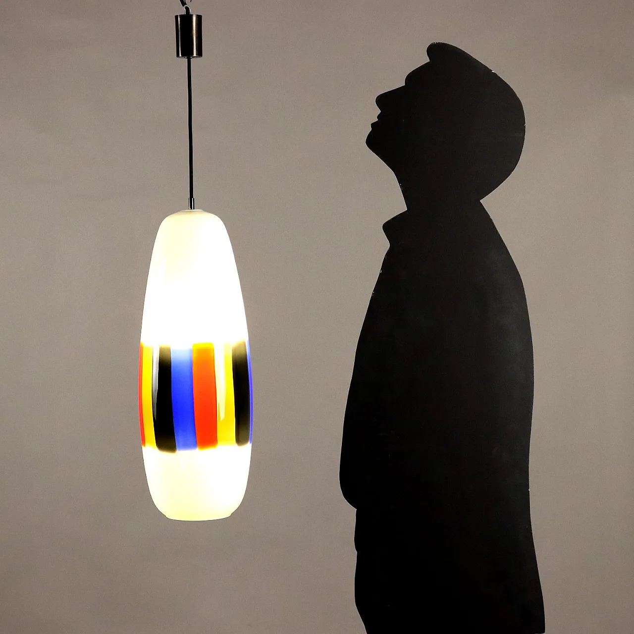 Lampadario in vetro ed ottone attribuito a M. Vignelli, anni '60 4