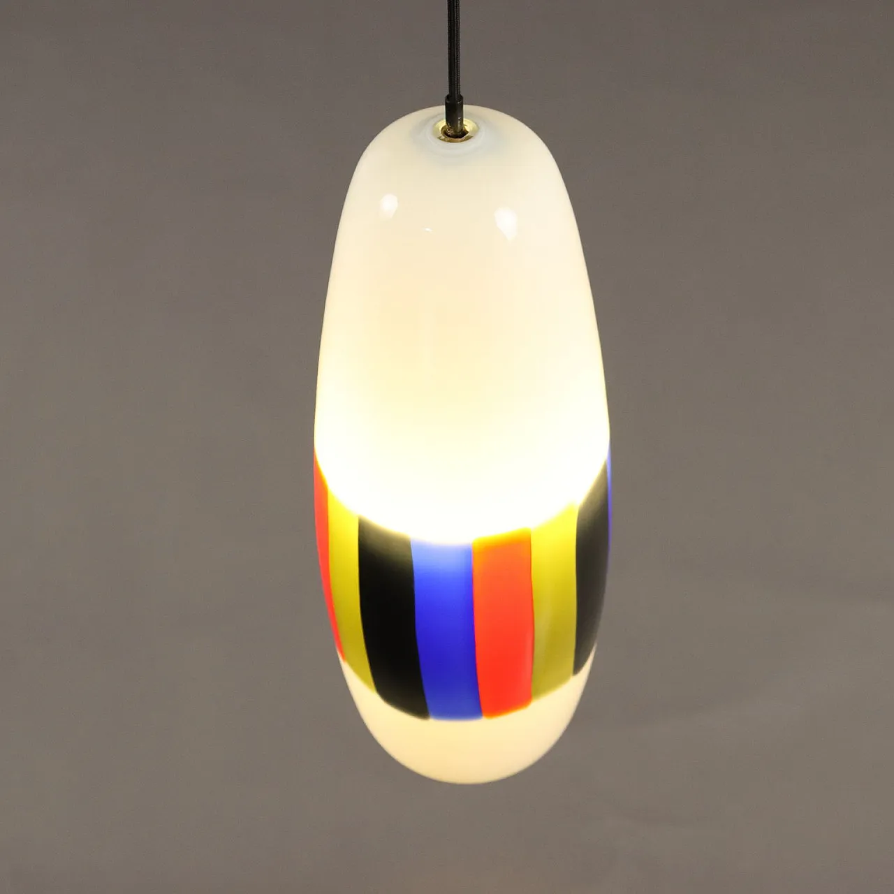 Lampadario in vetro ed ottone attribuito a M. Vignelli, anni '60 6