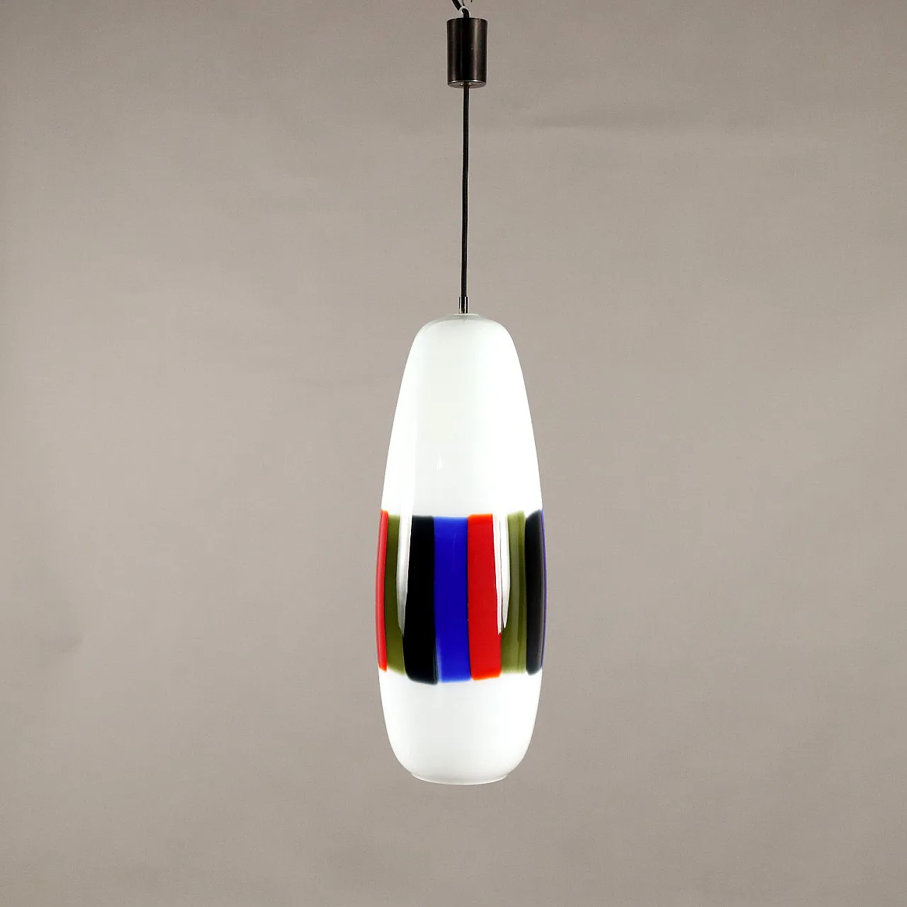 Lampadario in vetro ed ottone attribuito a M. Vignelli, anni '60 7