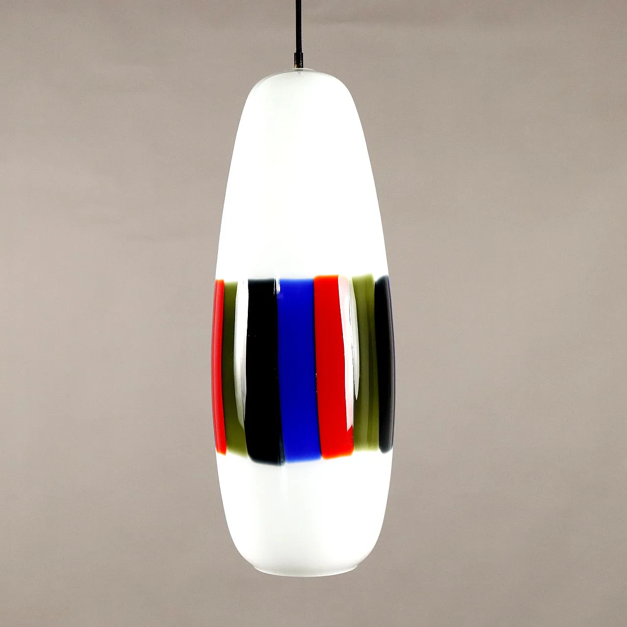 Lampadario in vetro ed ottone attribuito a M. Vignelli, anni '60 8