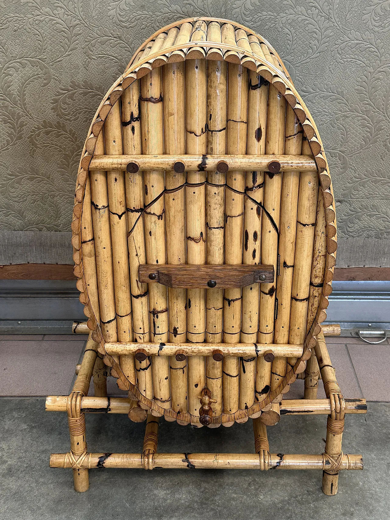 Barrel-shaped bar cabinet in bamboo, rattan and wood, Italy, 1960s 2