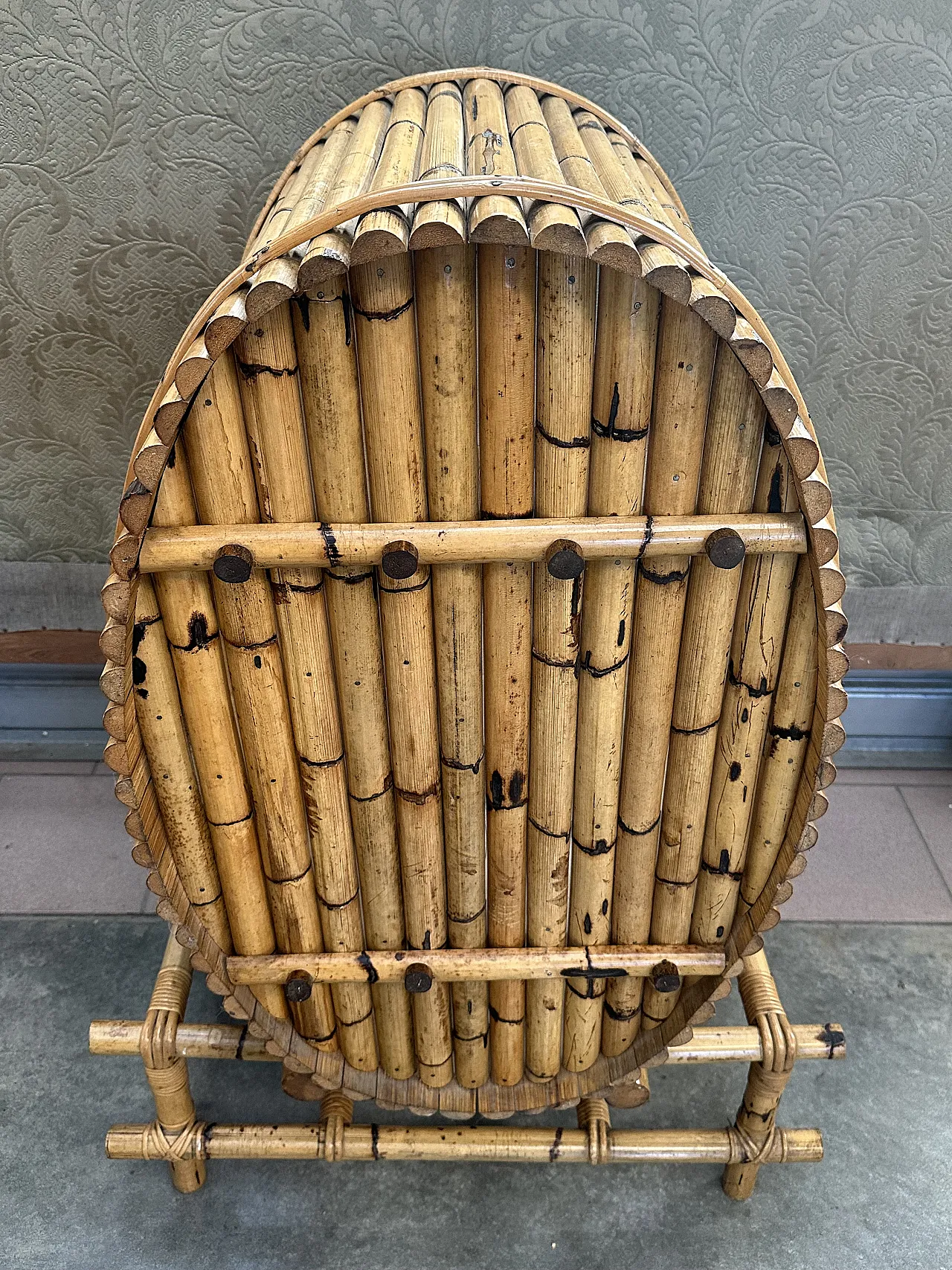 Barrel-shaped bar cabinet in bamboo, rattan and wood, Italy, 1960s 6