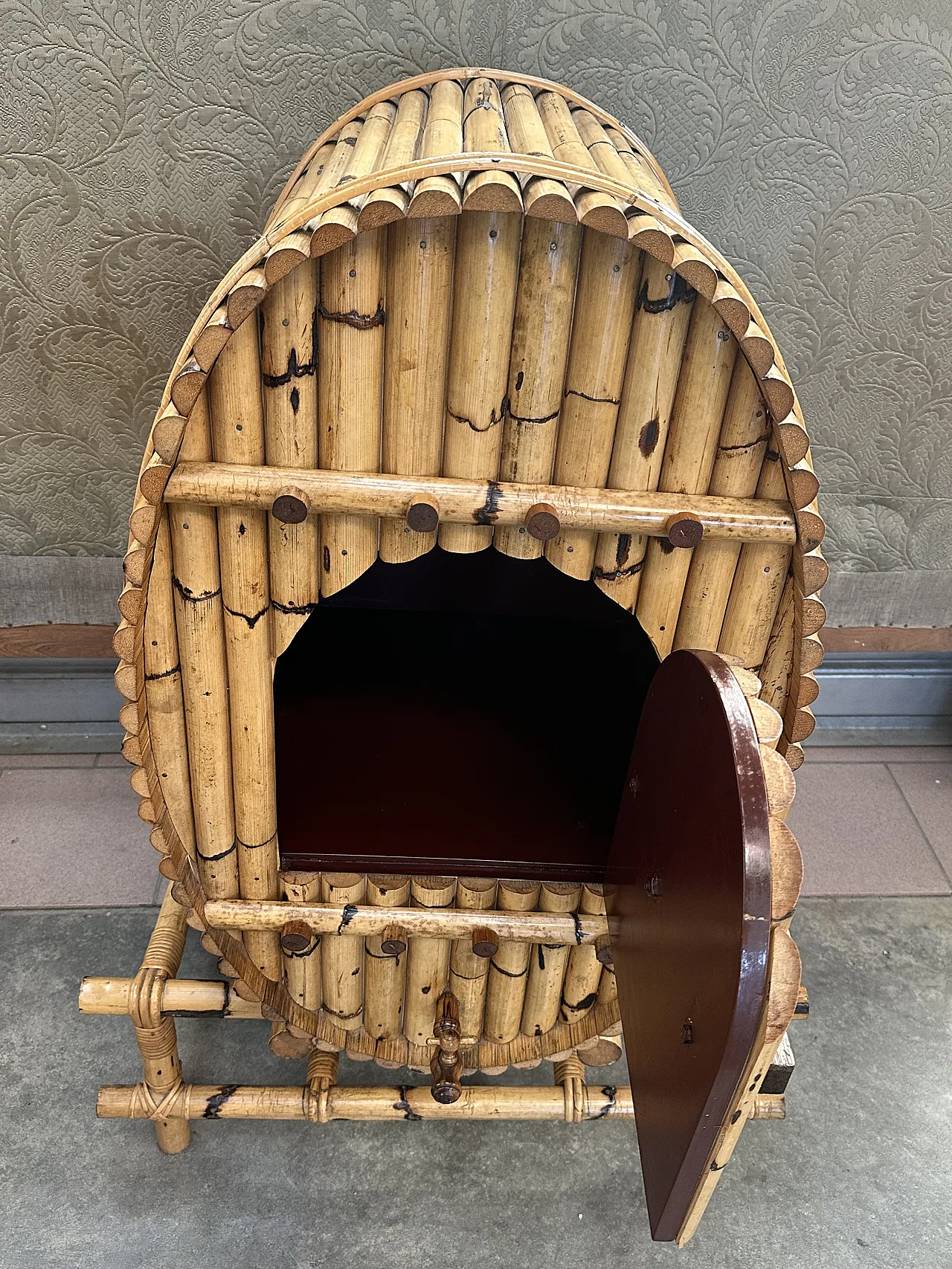 Barrel-shaped bar cabinet in bamboo, rattan and wood, Italy, 1960s 7