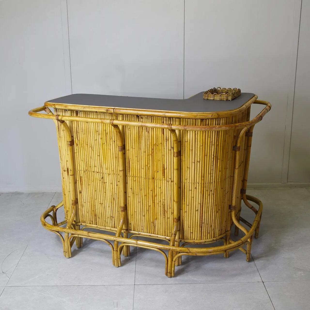 Cocktail bar in bamboo by Tito Agnoli, 1960s 1
