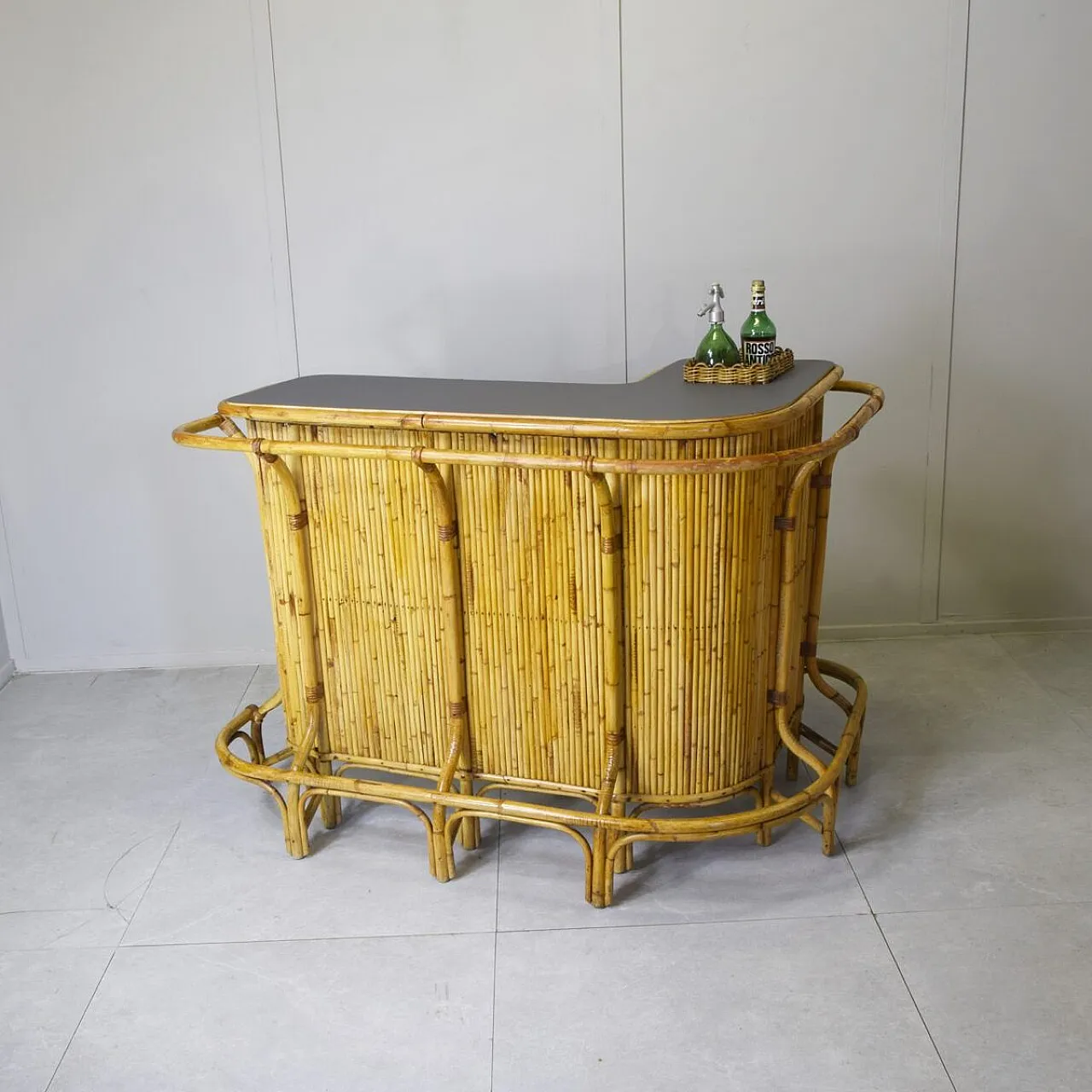 Cocktail bar in bamboo by Tito Agnoli, 1960s 2