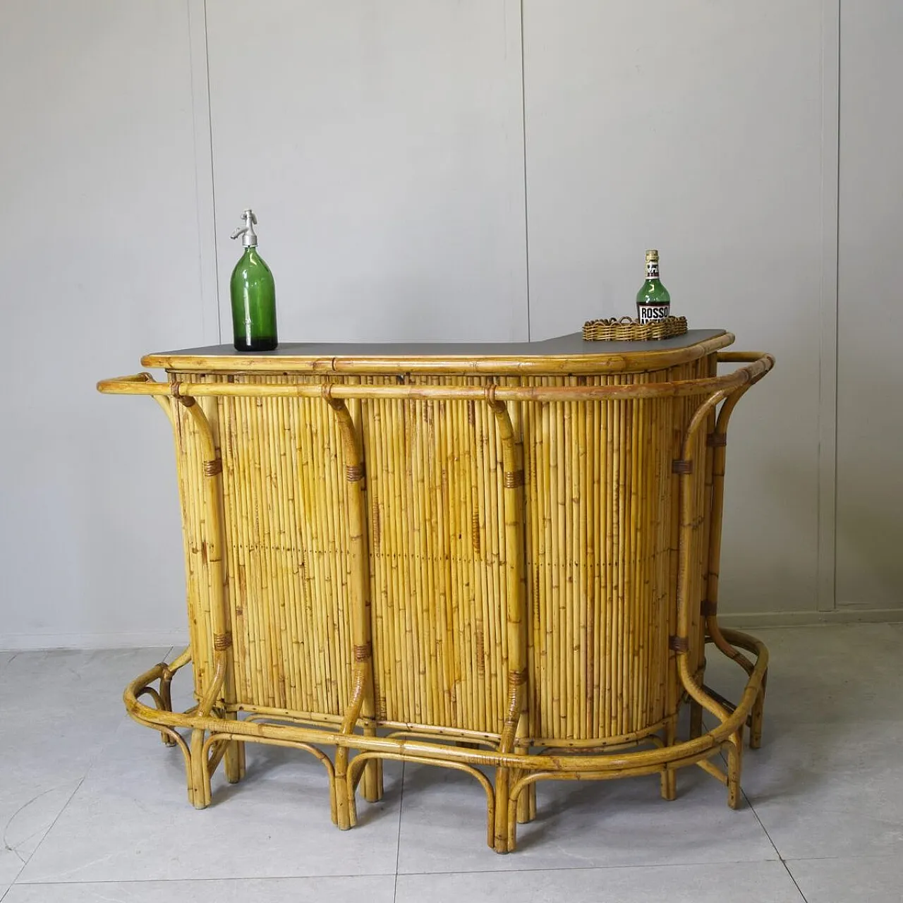 Cocktail bar in bamboo by Tito Agnoli, 1960s 4