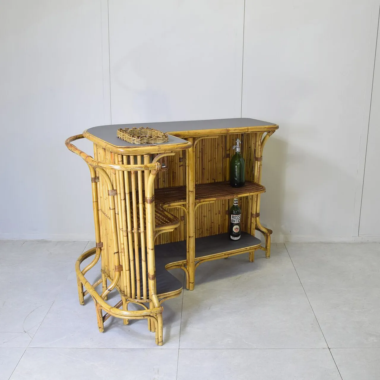 Cocktail bar in bamboo by Tito Agnoli, 1960s 6