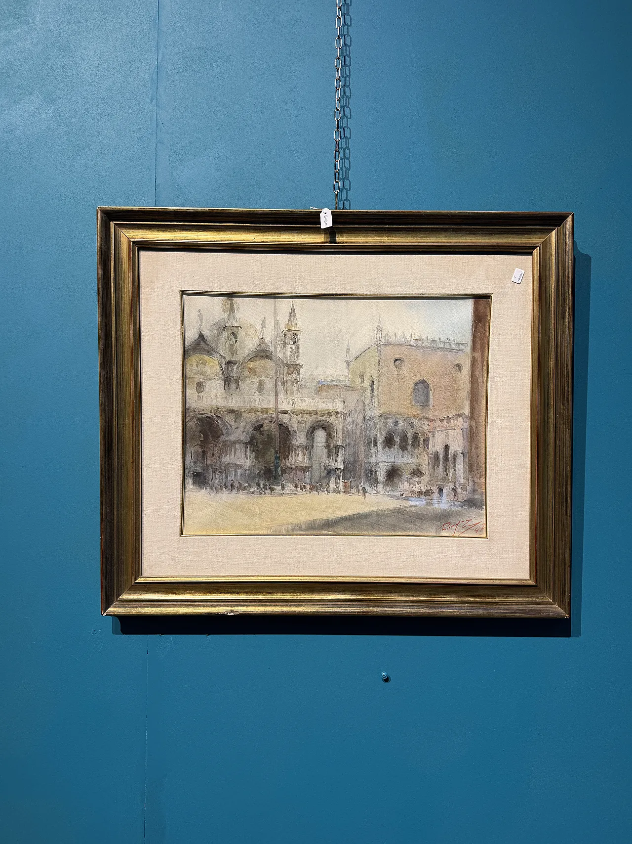 Dipinto acquerello Venezia Piazza San Marco, firmato 1947 1