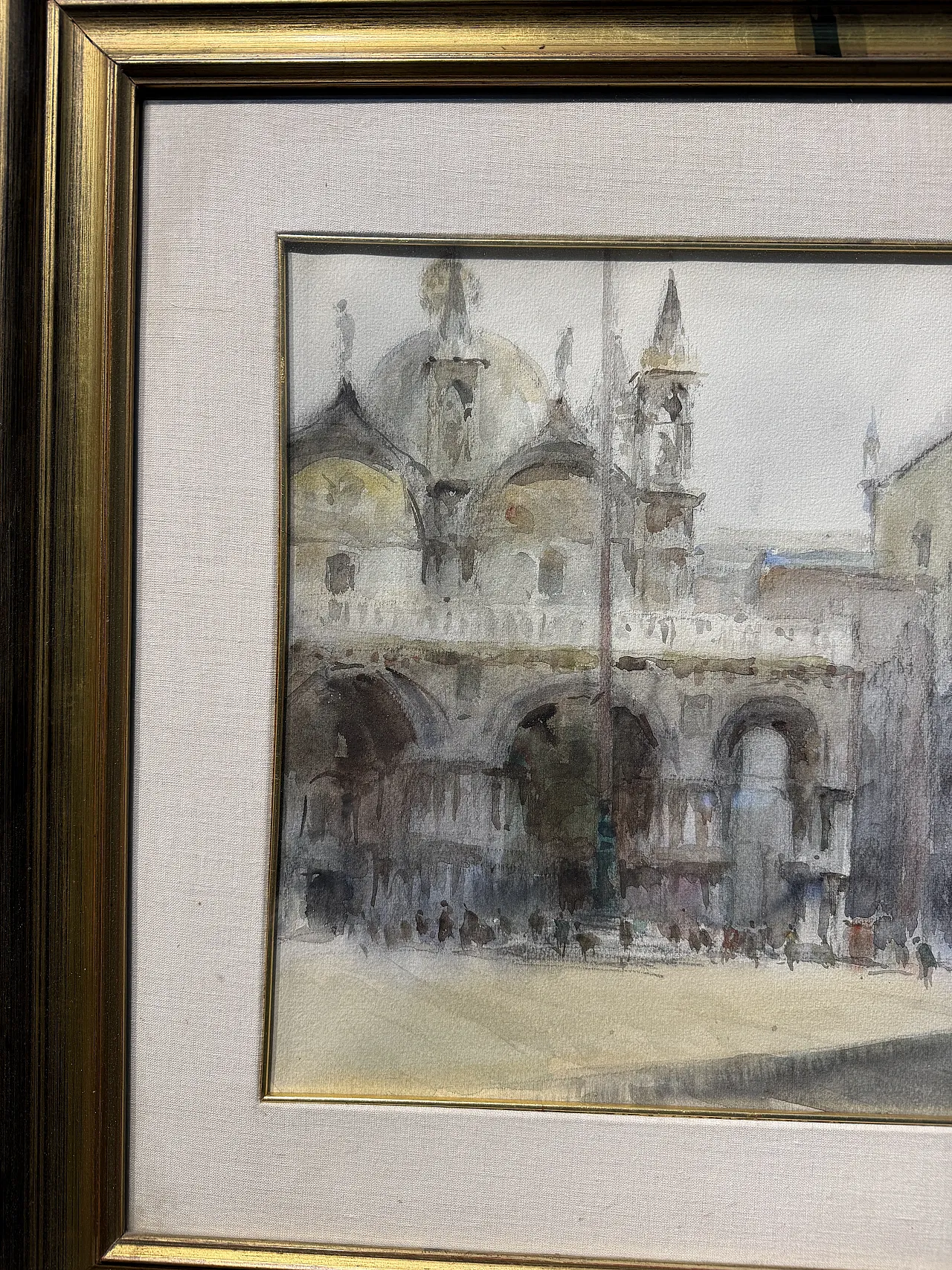 Dipinto acquerello Venezia Piazza San Marco, firmato 1947 3