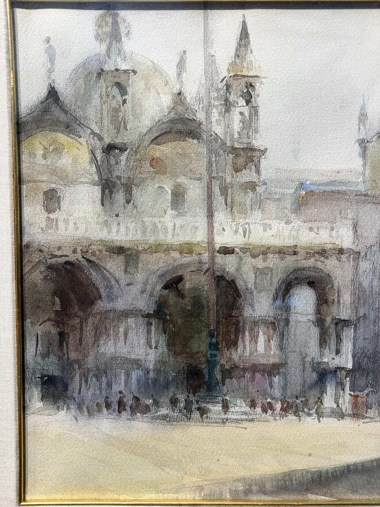 Dipinto acquerello Venezia Piazza San Marco, firmato 1947 4