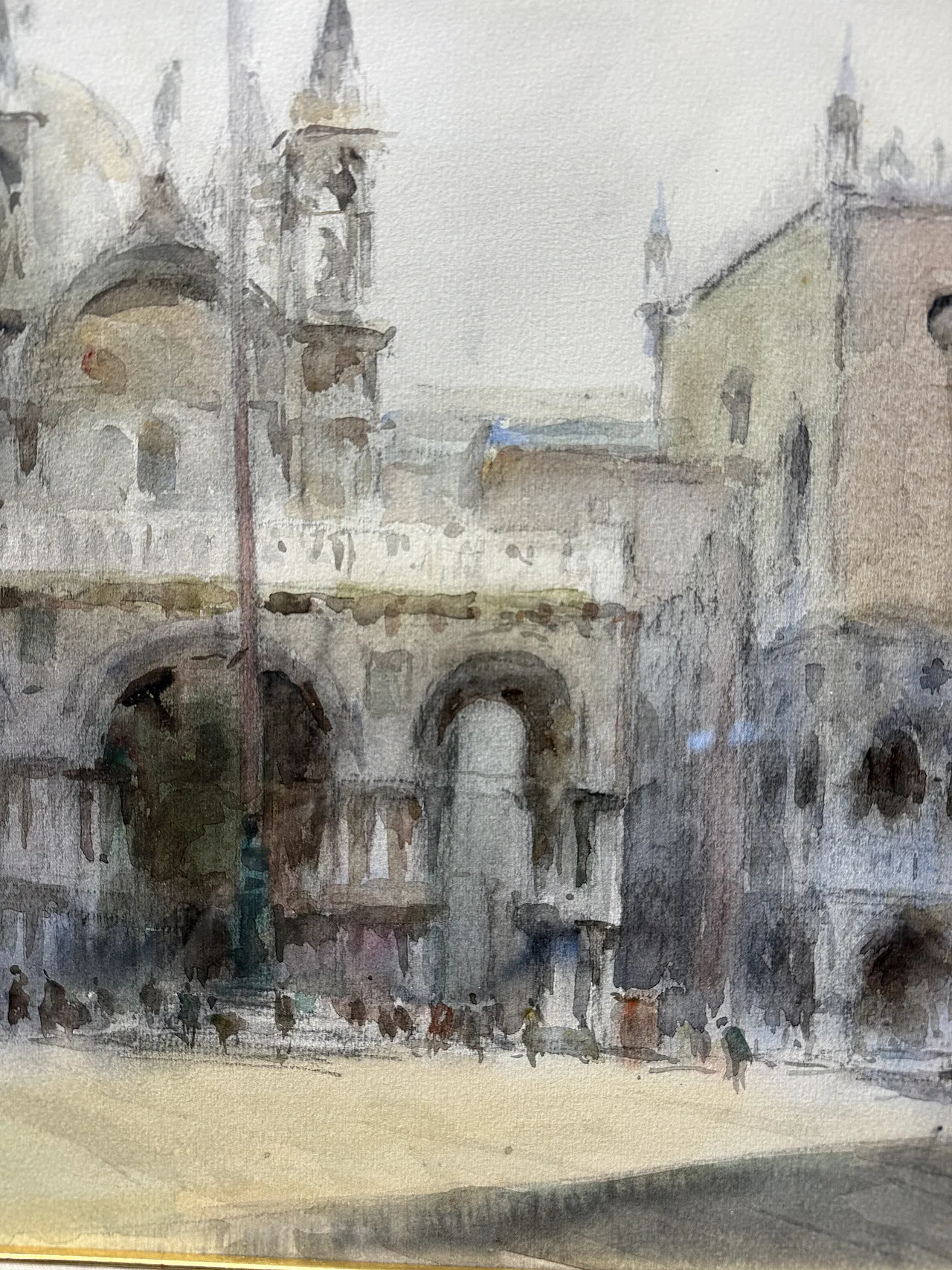 Dipinto acquerello Venezia Piazza San Marco, firmato 1947 5
