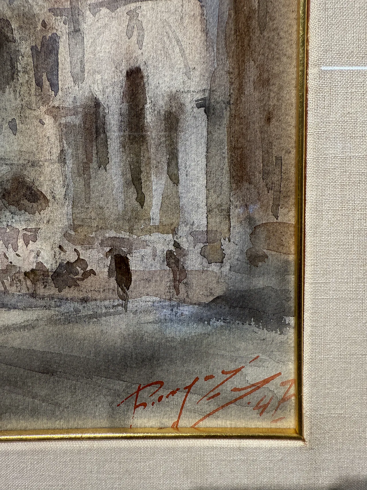 Dipinto acquerello Venezia Piazza San Marco, firmato 1947 7