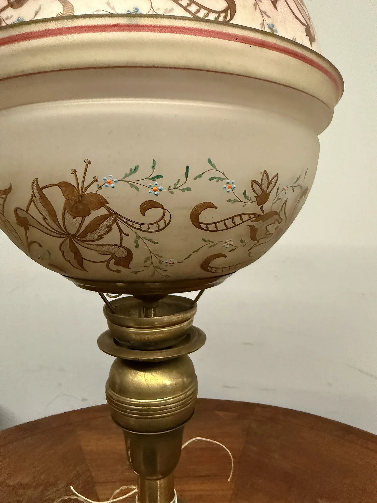 Oil lamp in bronze and painted glass, Victorian, 19th century 7