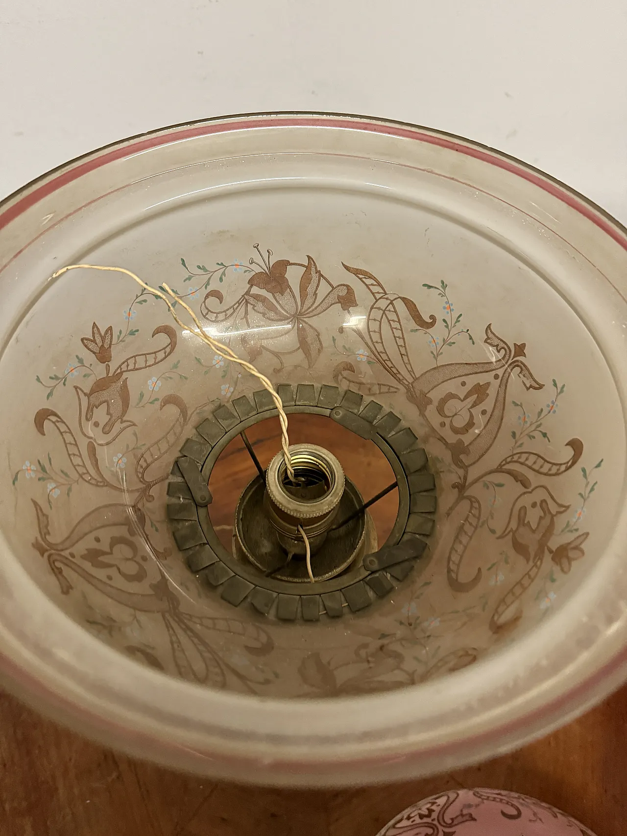 Oil lamp in bronze and painted glass, Victorian, 19th century 11