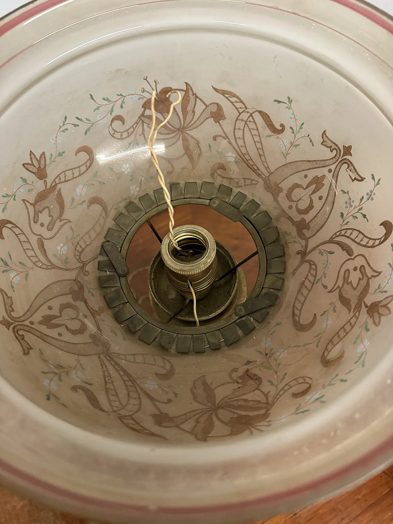 Oil lamp in bronze and painted glass, Victorian, 19th century 12