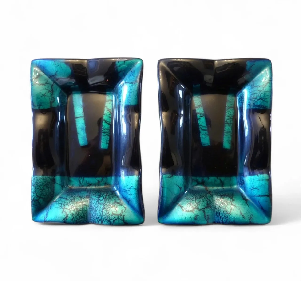 Pair of Iridescent Crackle Glass Serving Dishes, 2000s 7