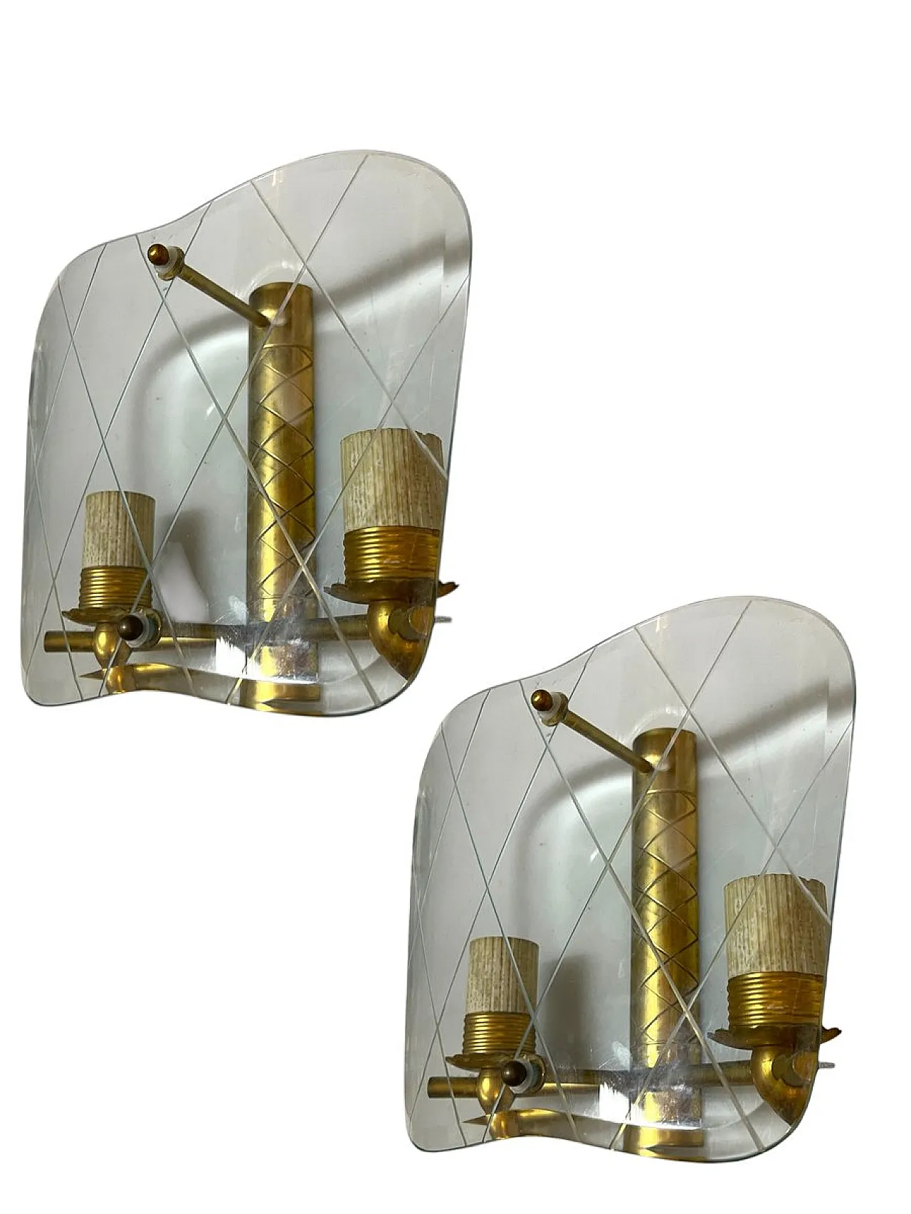Pair of glass and brass sconces by Pietro Chiesa, 1940s 1