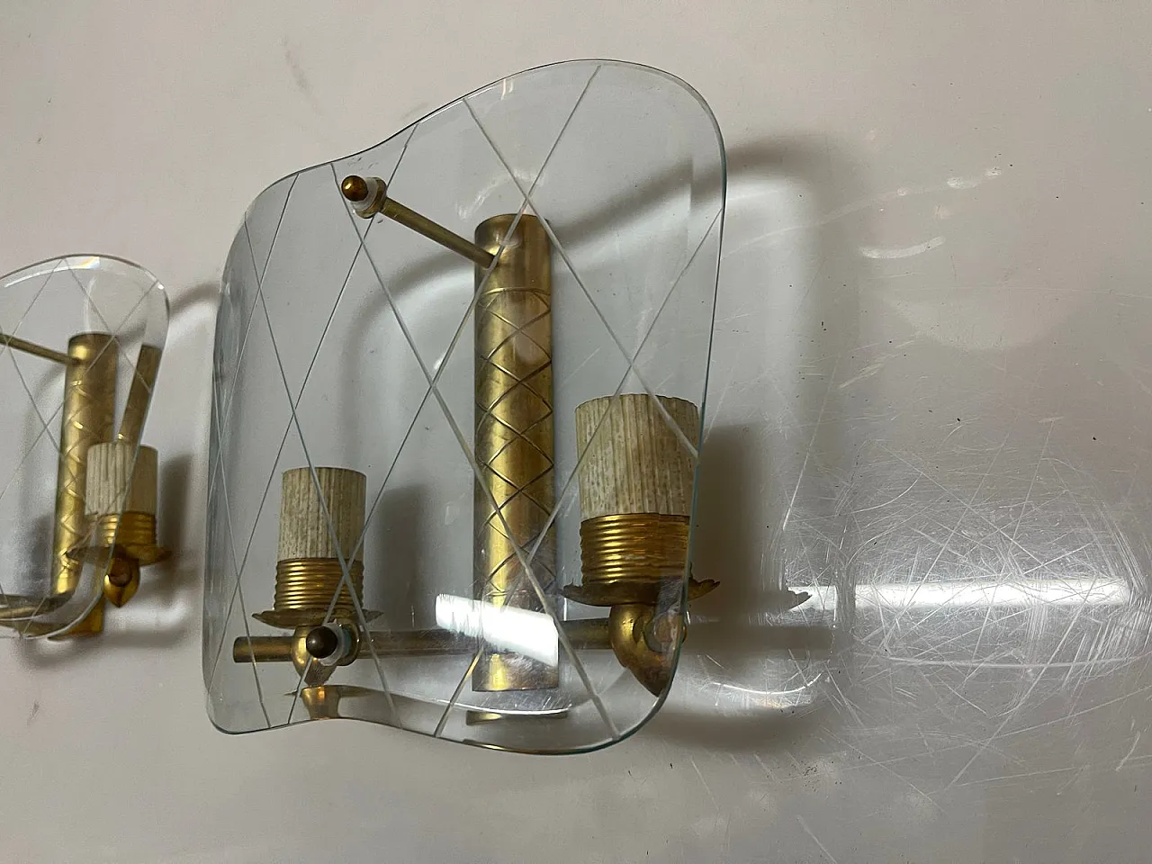 Pair of glass and brass sconces by Pietro Chiesa, 1940s 6