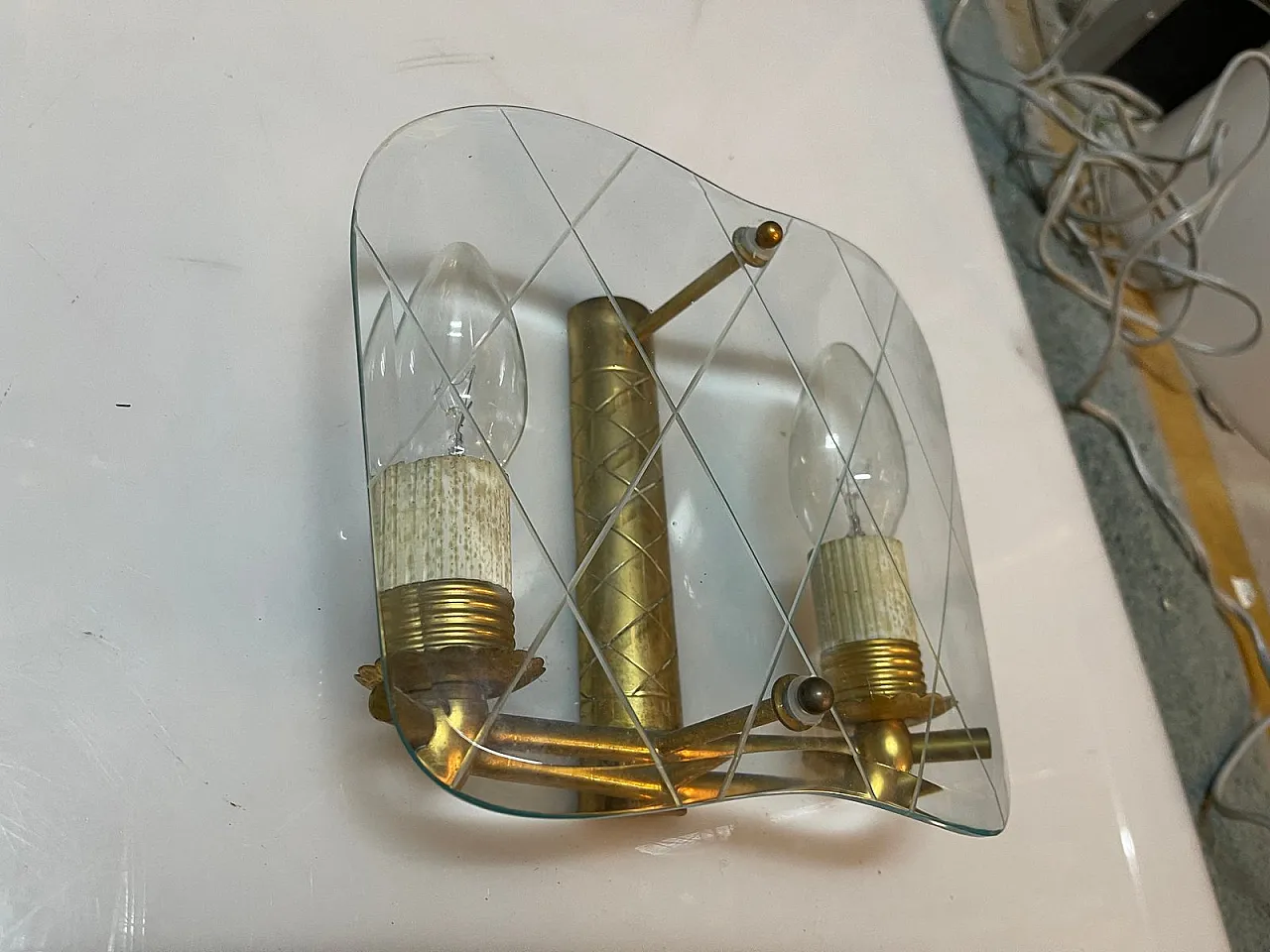 Pair of glass and brass sconces by Pietro Chiesa, 1940s 8