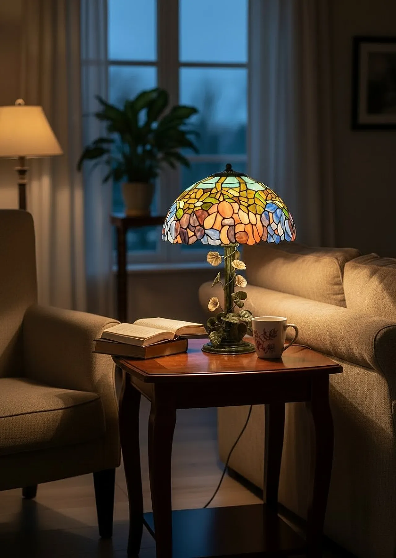 Tole Flower table lamp by Tiffany, 1960s 2