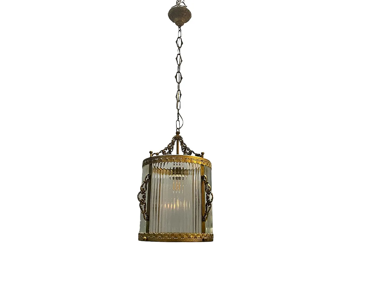 Vintage brass and glass pendant lamp, 1950s 1