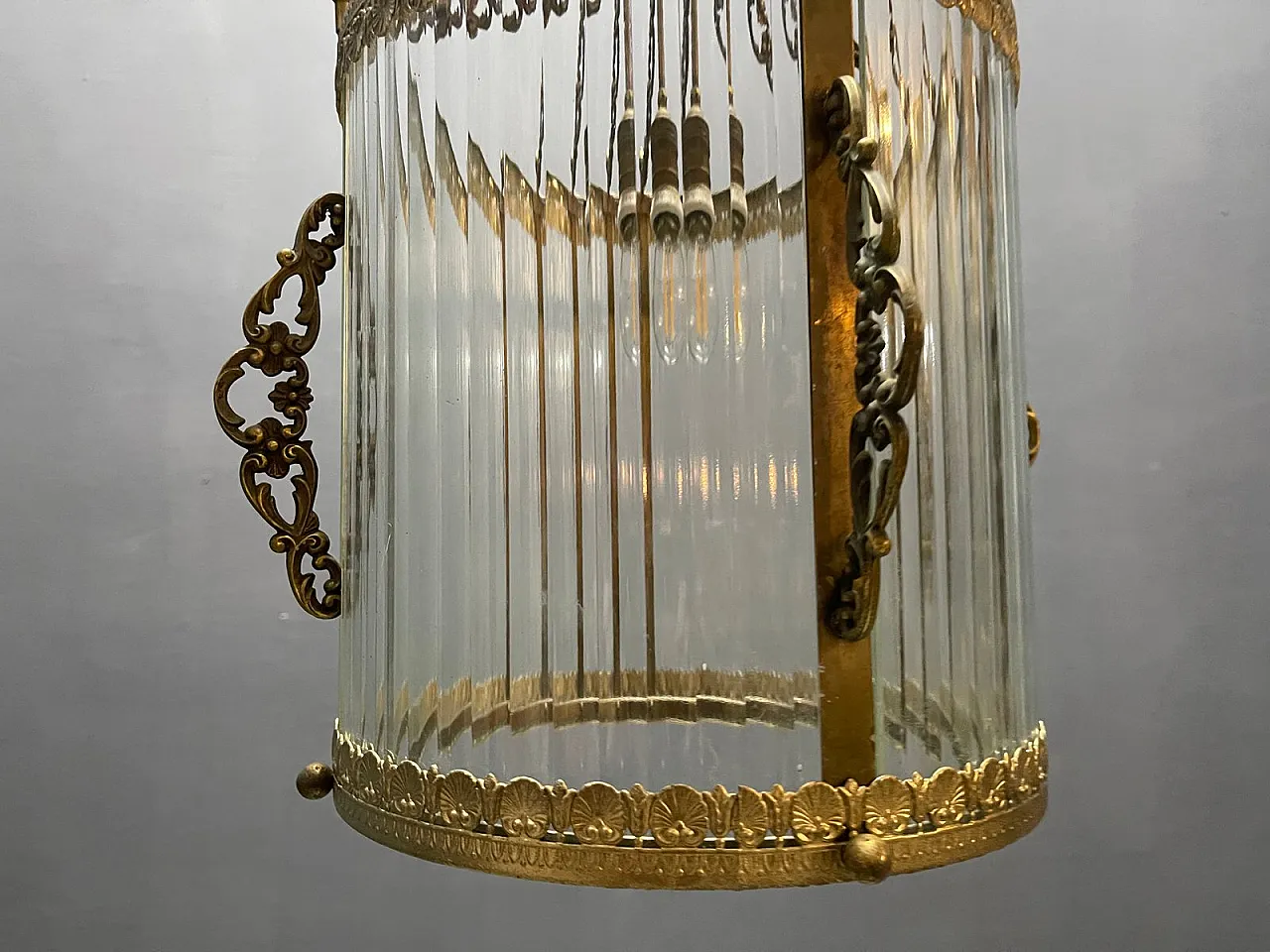 Vintage brass and glass pendant lamp, 1950s 5