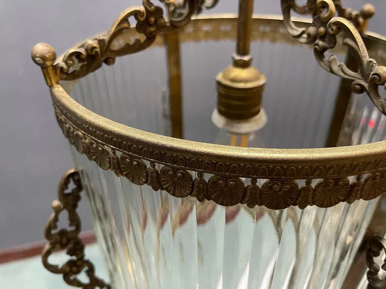 Vintage brass and glass pendant lamp, 1950s 6