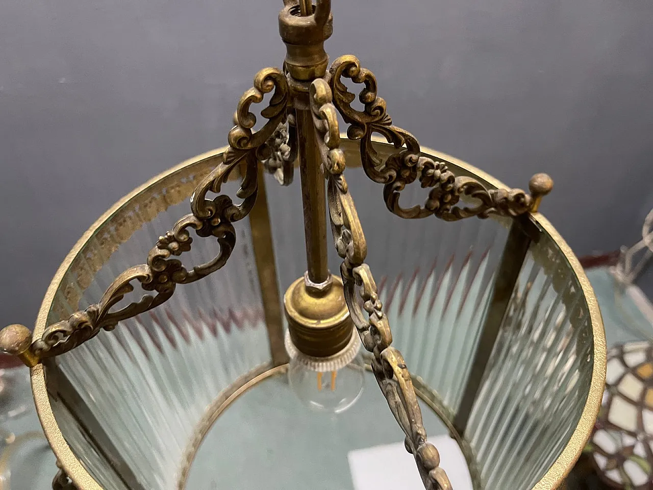 Vintage brass and glass pendant lamp, 1950s 7