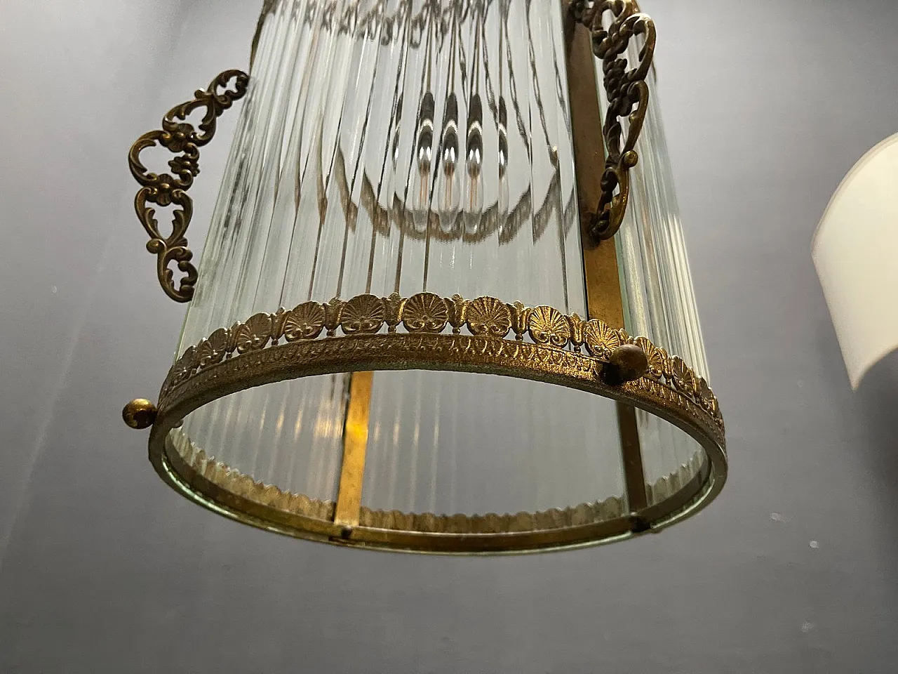 Vintage brass and glass pendant lamp, 1950s 8