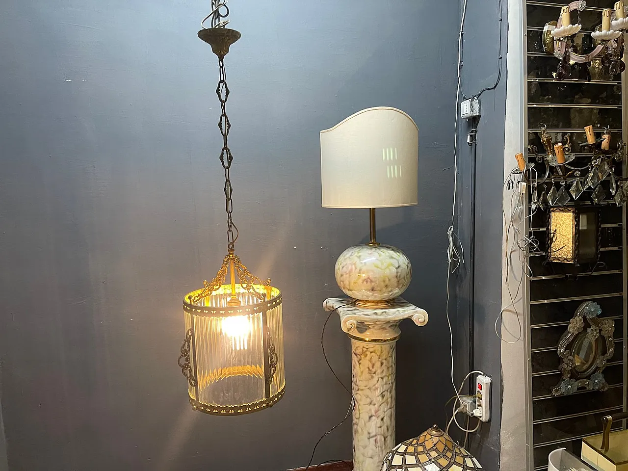 Vintage brass and glass pendant lamp, 1950s 11