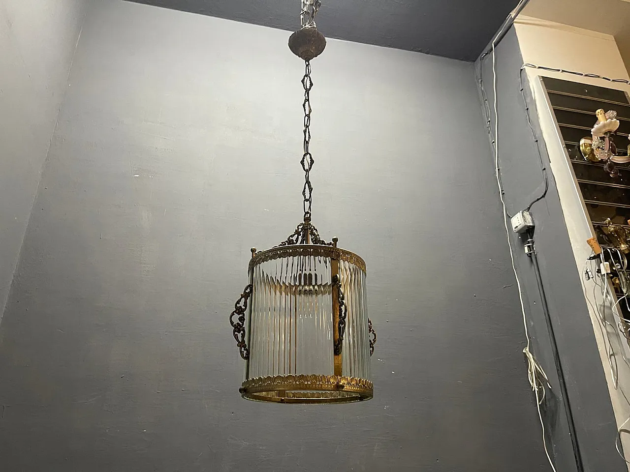 Vintage brass and glass pendant lamp, 1950s 13