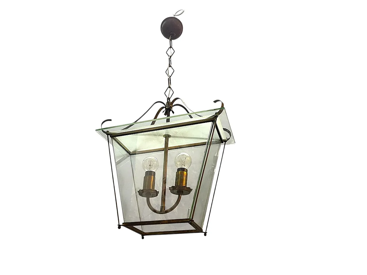 Mid-Century Modern Italian Faceted Glass and Brass Lantern in the Style of G. Ulrich, 1940s 1