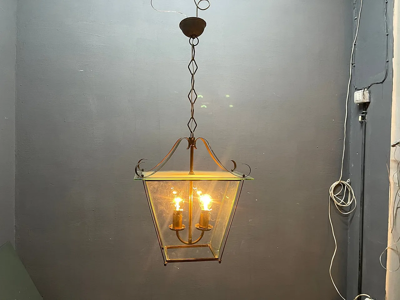 Mid-Century Modern Italian Faceted Glass and Brass Lantern in the Style of G. Ulrich, 1940s 6
